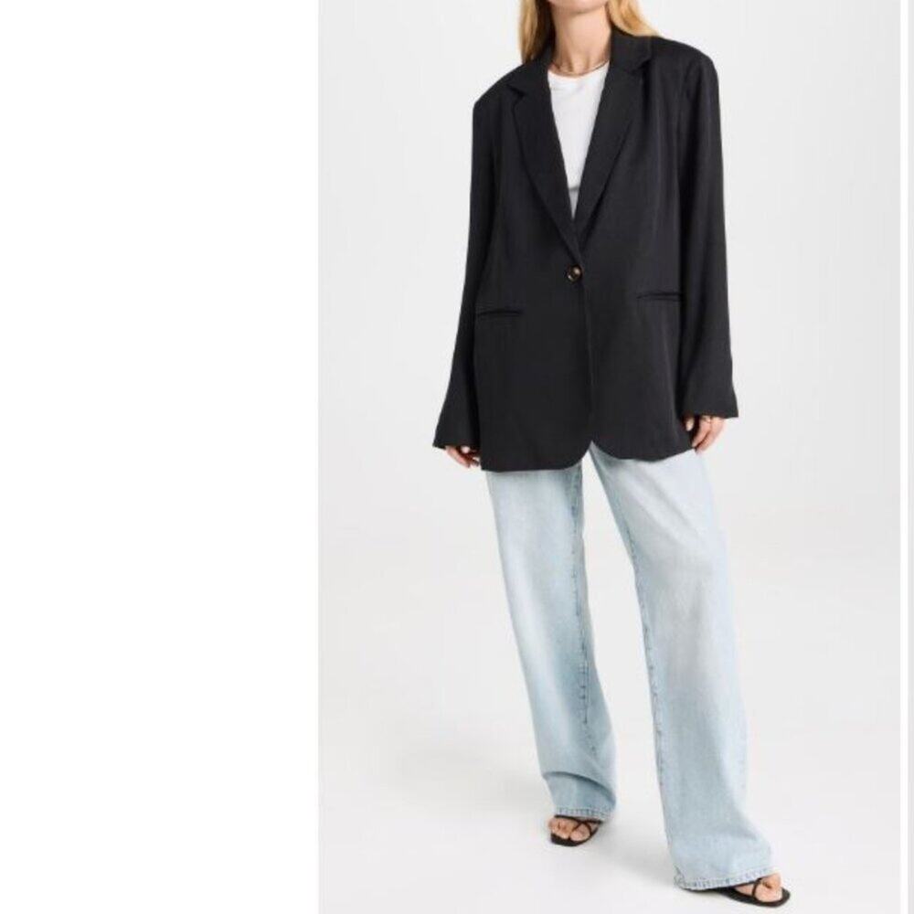 Reformation Classic Relaxed Blazer Black Tencel Oversized Jacket Sz XL